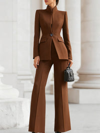 Elena | Damen Blazer & Hosen Anzug Set in Braun