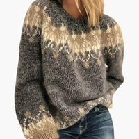 Damen pullover mit Rundhalsausschnitt und Musterstrick in Grau