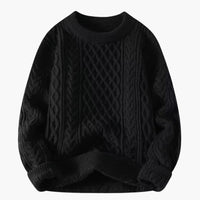 Damenpullover mit Rundhalsausschnitt und Zopfstrick-Oberfläche in Schwarz
