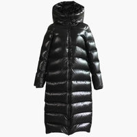 Damen Daunenjacke mit Kapuze und Reißverschluss in voller Länge in Schwarz