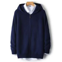 Strickjacke mit Kapuze Reißverschluss in Marineblau
