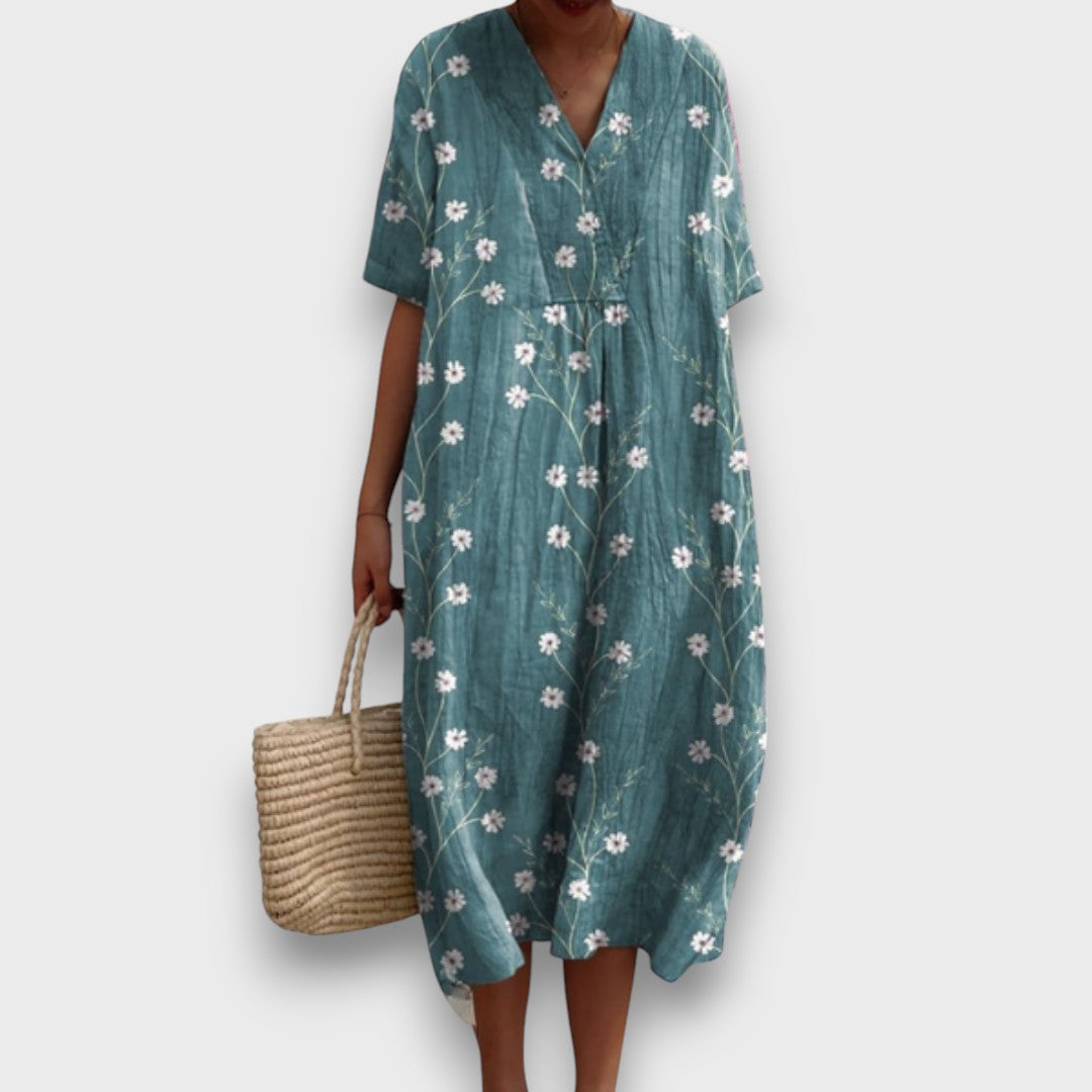 Miradie – Blumiges Midikleid mit V-Ausschnitt