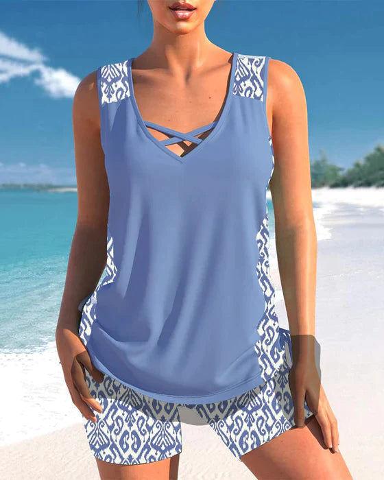 Lila® | Tankini mit Tribal-Print und gekreuzten Details