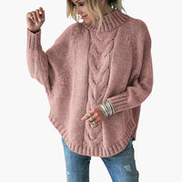 Damen pullover mit Rollkragen und Zopfmuster in Rosa