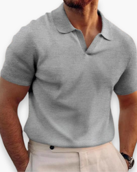 Herren Lässiges Polo mit V-Kragen | Kurzarm in Grau