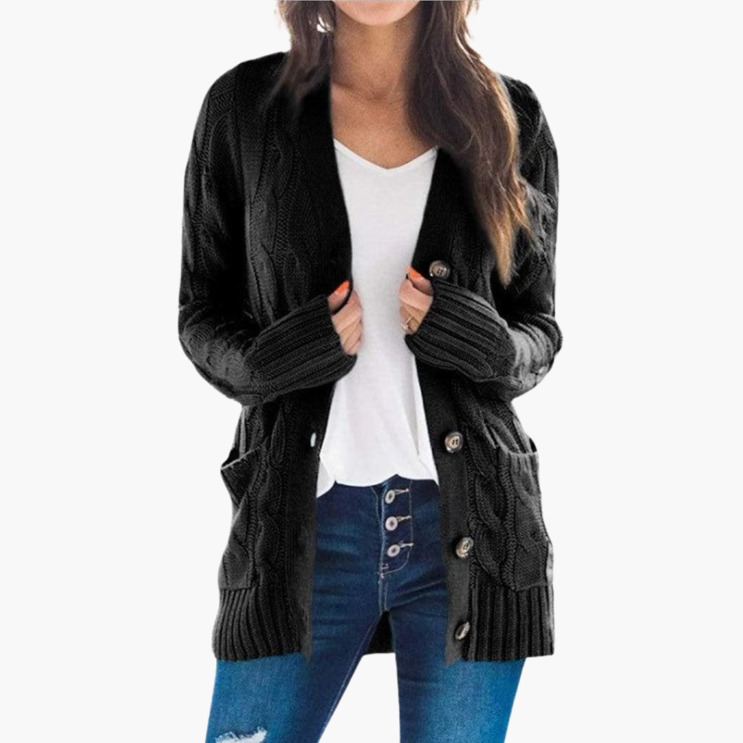 Damen Strickjacke mit Knopfverschluss und Vordertaschen
