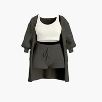 Loungewear Set - Damen Strick Outfit 3-teilig mit Cardigan in Schwarz