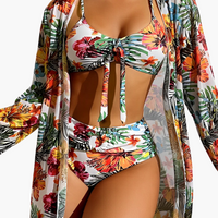 3-teiliges Bikini-Set - Damen Strand-Outfit mit Cover-up in Weiß