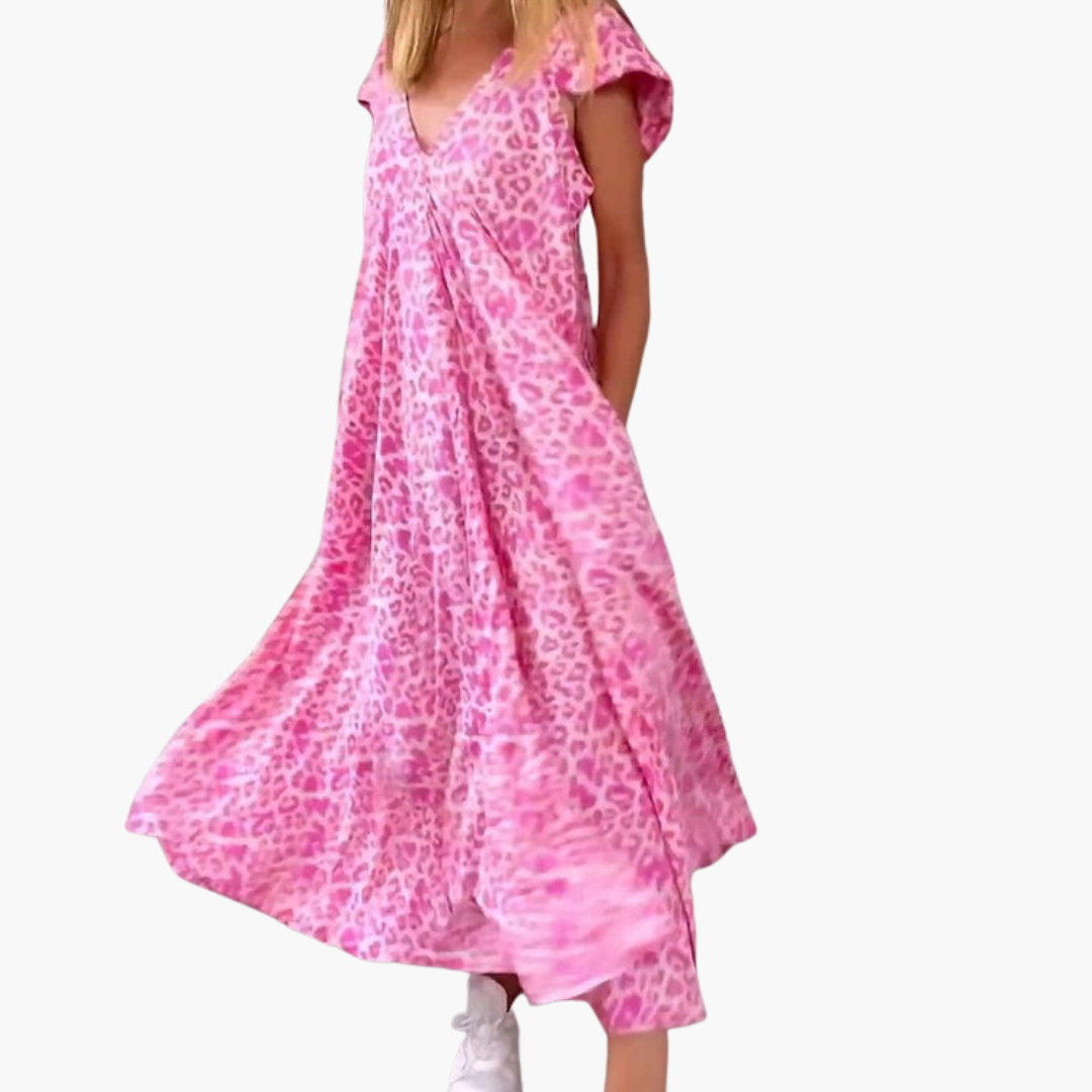Leo Maxikleid für Damen – V-Ausschnitt und lockere Passform