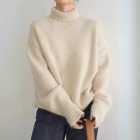 Damen Pullover | Klassischer Strick mit Rollkragen in Beige