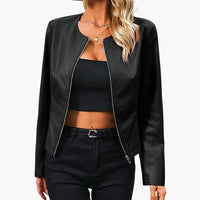 Damen Bikerjacke mit Rundhalsausschnitt und Reißverschluss in Schwarz