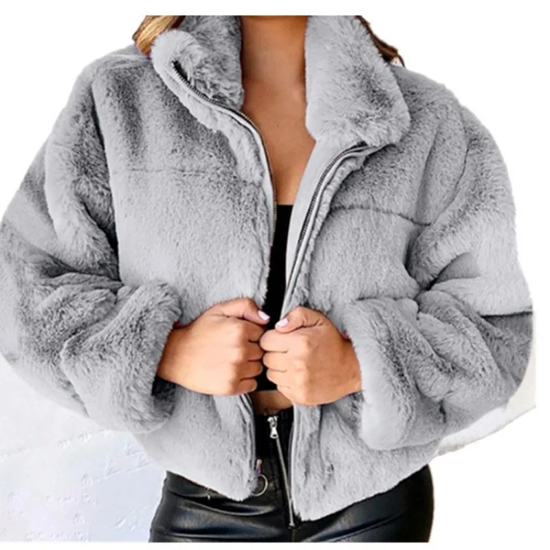 Elegante Teddyjacke mit Reißverschluss und Kragen für Damen