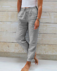 Lorinne - Leinenhose mit Stretchanteil in Grau