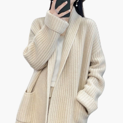 Damen Strickjacke mit V-Ausschnitt und Fronttaschen