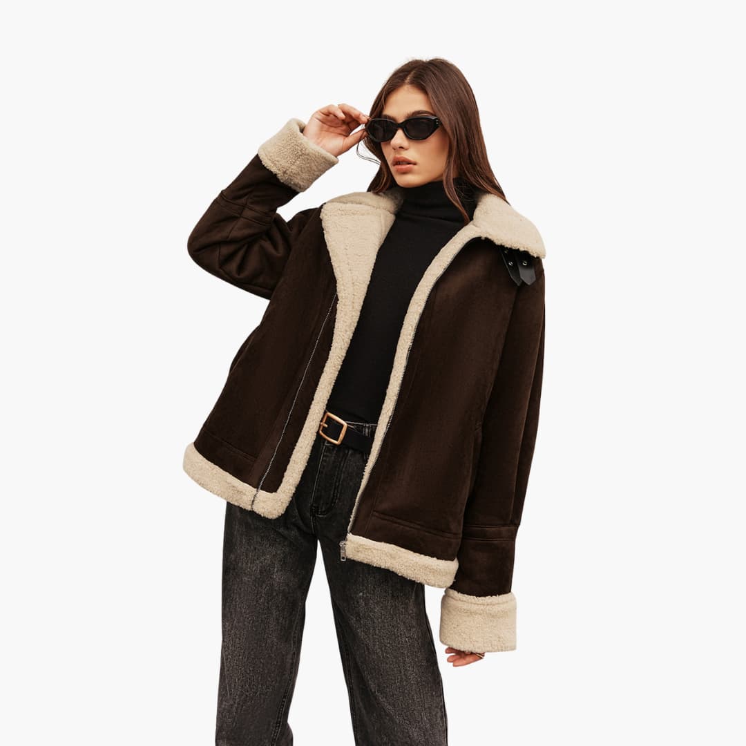 Damen jacke mit breitem Kragen und Reißverschluss