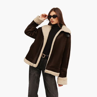 Damen jacke mit breitem Kragen und Reißverschluss