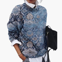 Damen pullover mit Rundhalsausschnitt und geometrischem Muster in Blau