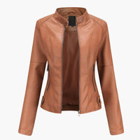 Damen Bikerjacke mit Stehkragen und Reißverschlusstaschen in Hellbraun