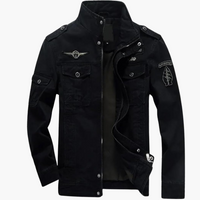 Herren Militärjacke mit Reißverschluss und Pattentaschen in Schwarz