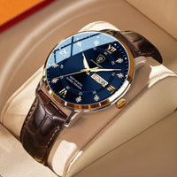 Wasserdichte Herrenarmbanduhr mit Leuchteffekt in Gold Blau