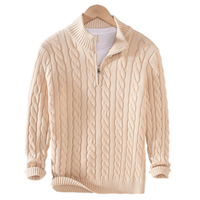 Pullover Herren Mit Reißverschluss | Strickjacke Mit Kabelmuster in Beige
