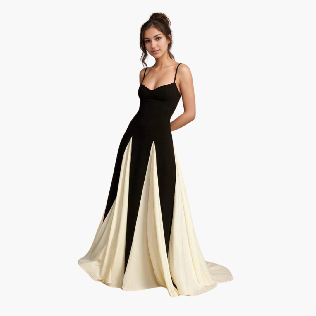 Colorblock Maxikleid für Damen – Elegant mit Herzausschnitt