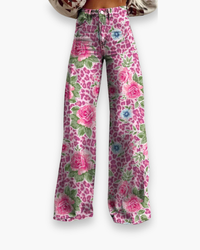 Damen Elegante Stoffhose | Vielseitig und Bequem in Rosa Blume