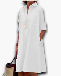 Damen Elegantes Hemdblusen Kleid | Modern in Weiß