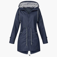 Damen Regenjacke mit Kapuze und Kordelzug an der Taille in Marine Blau