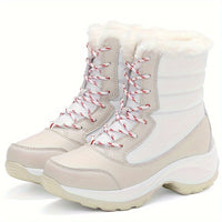 Winterschuhe Damen Stiefel | Mit Schnürung und Runder Kappe in Weiß