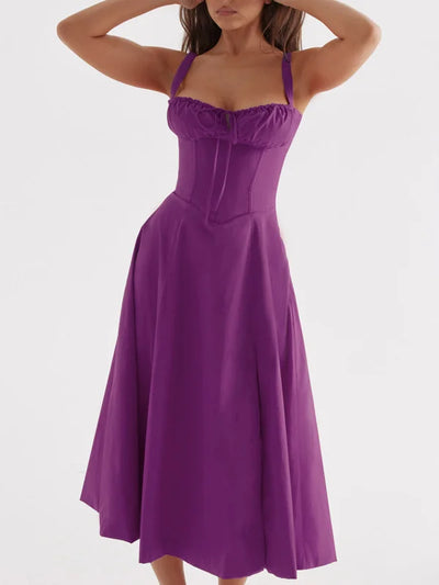 Merle - Midikleid mit tailliertem Oberteil und ausgestelltem Rock | Minikleid mit Spaghettiträgern