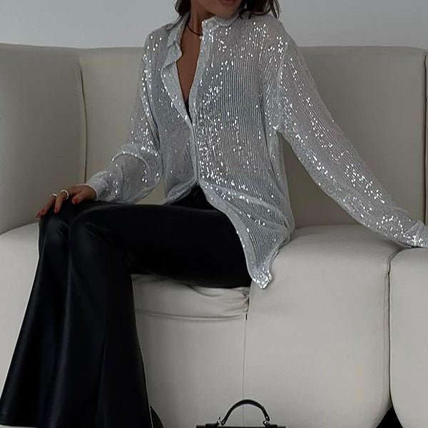 Lockere Bluse mit glitzernden Pailletten – Celeste