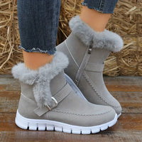 Winterschuhe Damen Stiefel | Seitlicher Reißverschluss mit Riemendetail in Grau