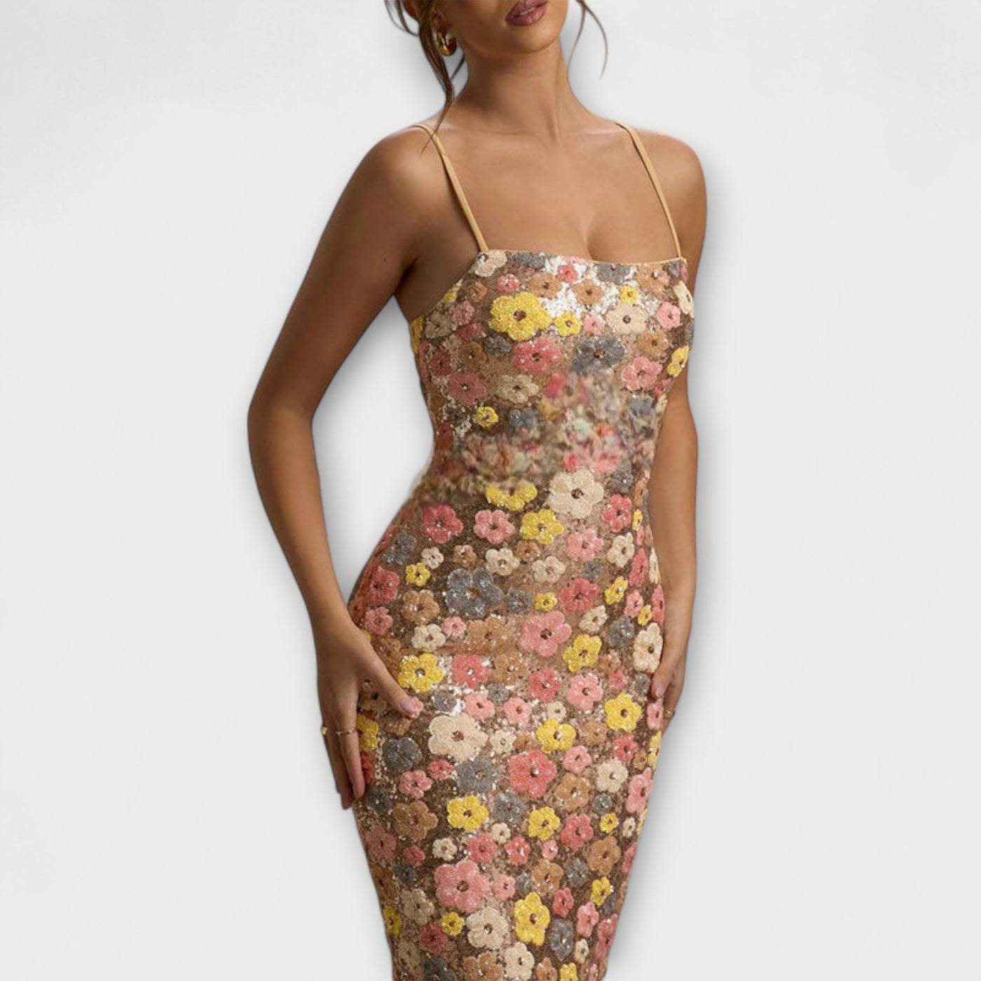 Oakley - Maxi-Kleid mit floralen Pailletten im 80er-Jahre-Stil