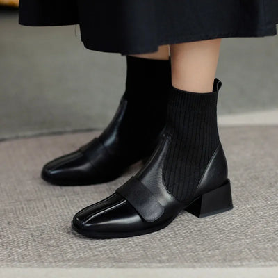Damen-Stiefeletten mit elastischem Strickschaft – Modische Sock-Boots mit Blockabsatz