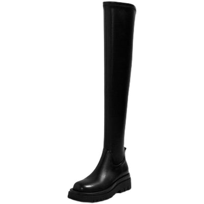 Schwarze Overknee-Stiefel für Damen – Lederoptik mit Blockabsatz, Trendige Herbst- und Winterstiefel