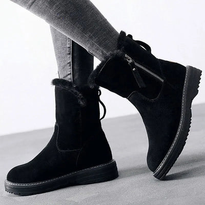Damen Winterstiefel – Warm Gefütterte Ankle Boots aus Wildlederimitat mit Reißverschluss