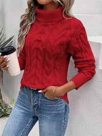 Damen Gemütlich Strickpullover | Rollkragen in Rot