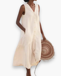 Damen Elegantes V-Ausschnitt Kleid | Sommer kleid in Beige