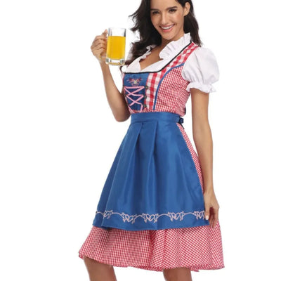 Oktoberfest-Dirndl mit Karomuster und kurzen Ärmeln für moderne Feierlichkeiten