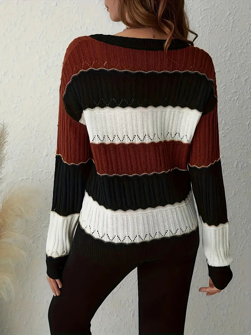 ELEGANTER GESTREIFTER V-AUSSCHNITT PULLOVER | MODERNER STIL, KOMFORTABEL, VIELSEITIG