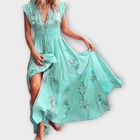 Felizia – Boho-Kleid mit zauberhaften Stickereien in Türkisblau