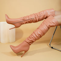Overknee Stiefel Damen | Spitze Zehenform mit Seitlichem Reißverschluss in Rosa