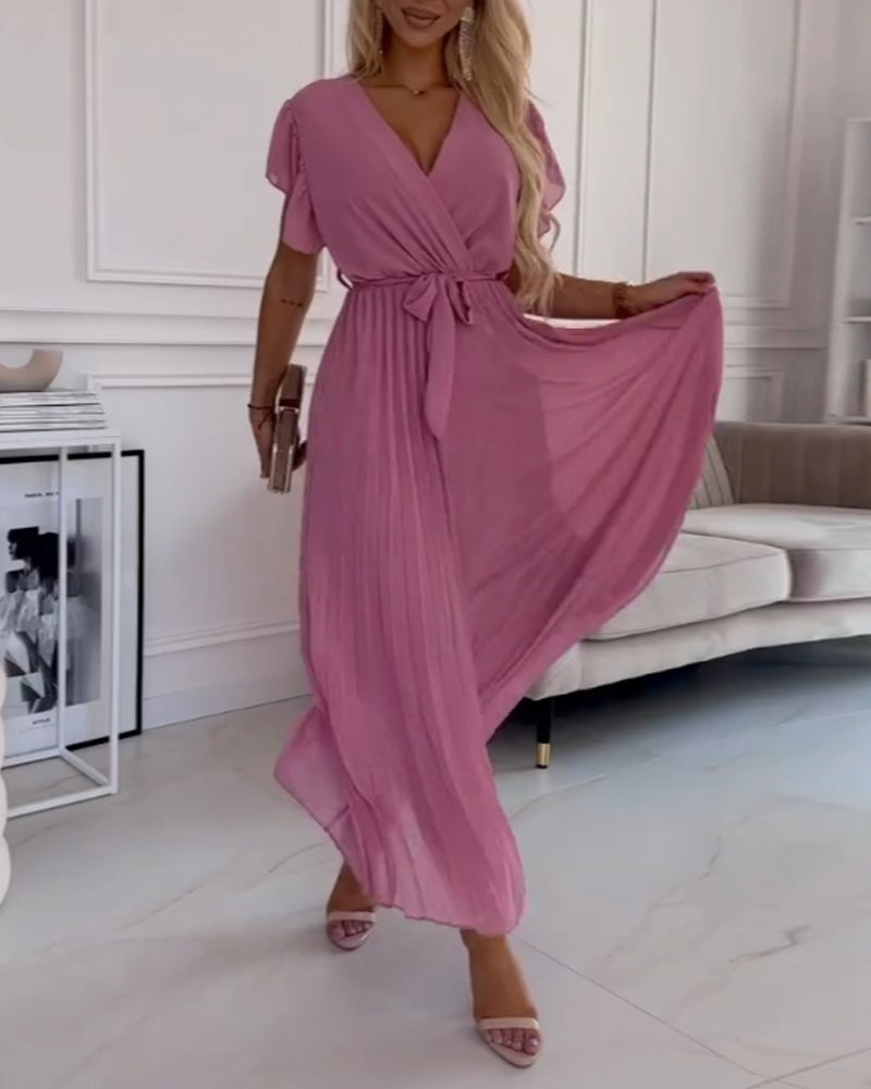 Saoirse® | Elegantes Kleid mit gerafften Ärmeln und V-Ausschnitt