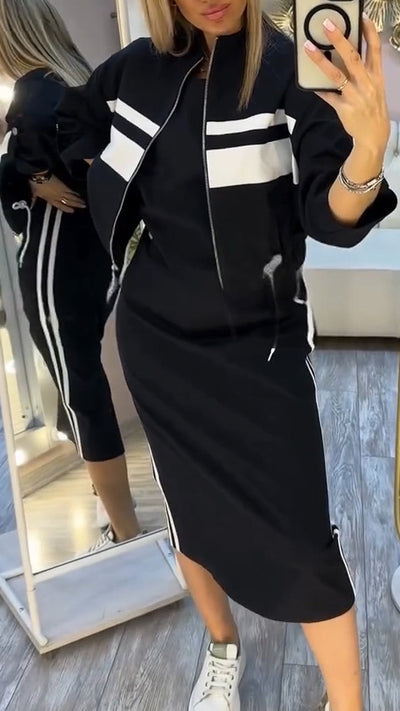 Feyra™ - Lässiges und Stilvolles Set mit Rundhalsausschnitt-Kleid und Jacke für Damen