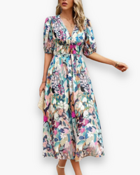Damen Elegantes Blumenmuster Kleid | Midi Sommerkleider in Blumig