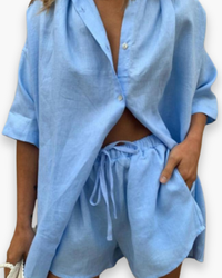 Damen Elegantes Twin Set | Zweiteiliges Set in Blau