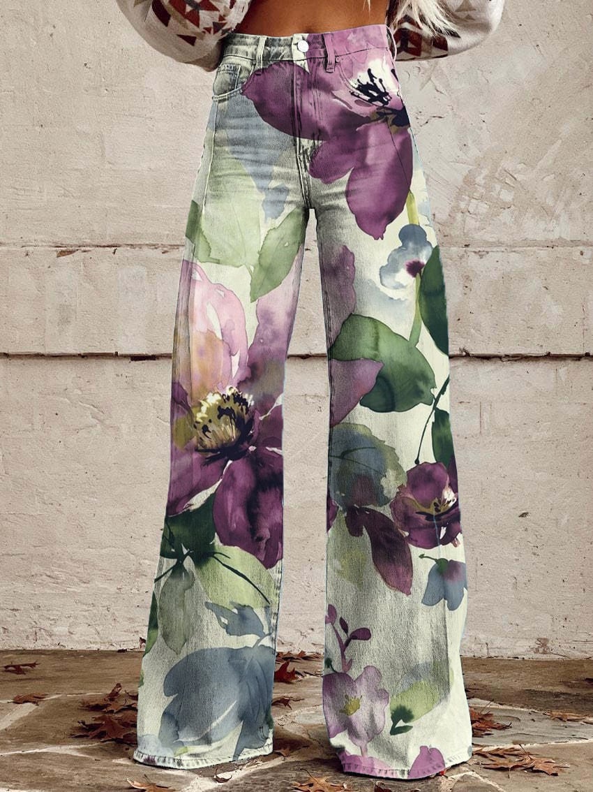 Ravenna® | Ausgestellte Hose mit botanischem Blumenmuster im Vintage-Stil