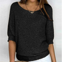Damen 3/4-Ärmel Strickpullover | Lässiger in Schwarz