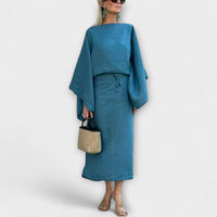 Dana - Kimono Kleid aus Leinen und Baumwolle in Blau